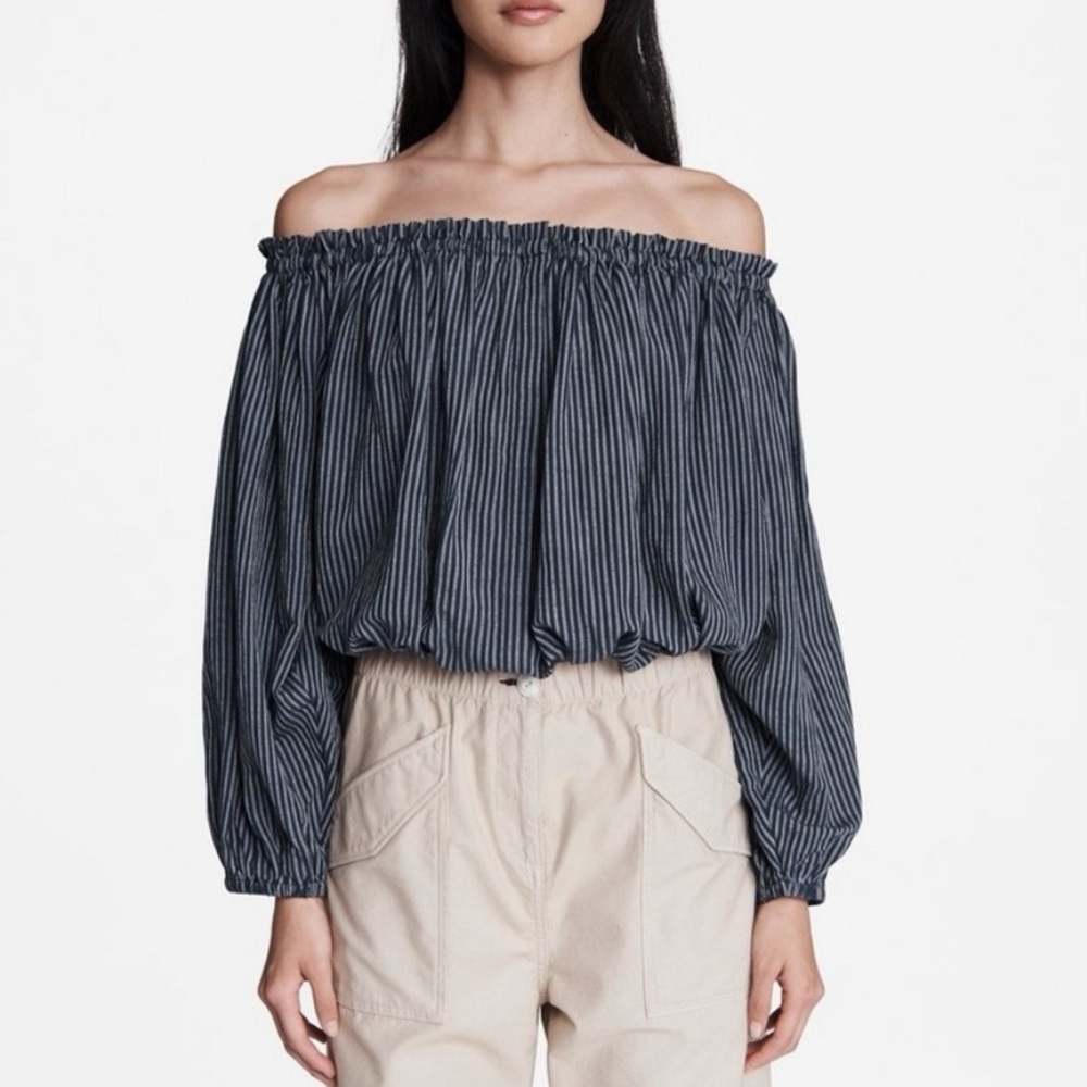 Rag & Bone Mimi navy striped over the shoulder top blouse